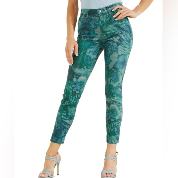 Guess Tropical Print High Rise Skinny Pants - Picture 1 of 11